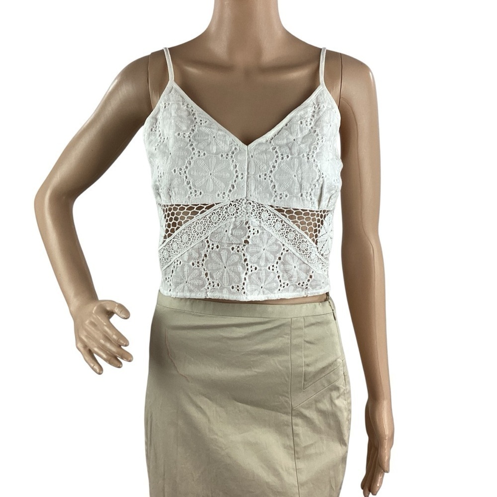 Line & Dot Lydia Cami Tank White Eyelet Cotton Top Size M